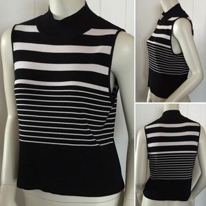 Emanuel striped knit sleeveless mock neck top
